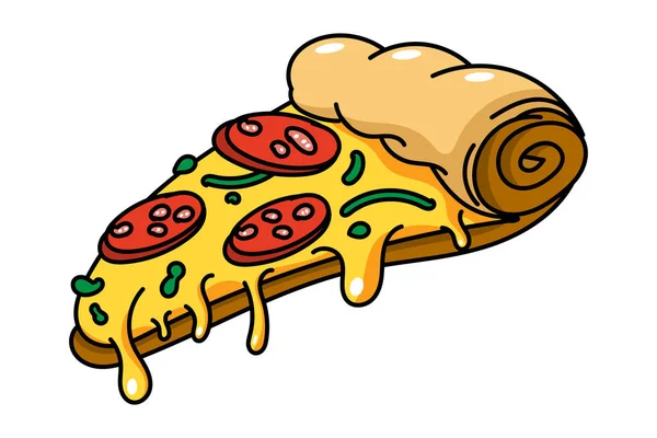 Μια Φέτα Πίτσα Εικονογράφηση Πίτσας Κινουμένων Σχεδίων Απομονώνονται Λευκό Φόντο — Διανυσματικό Αρχείο