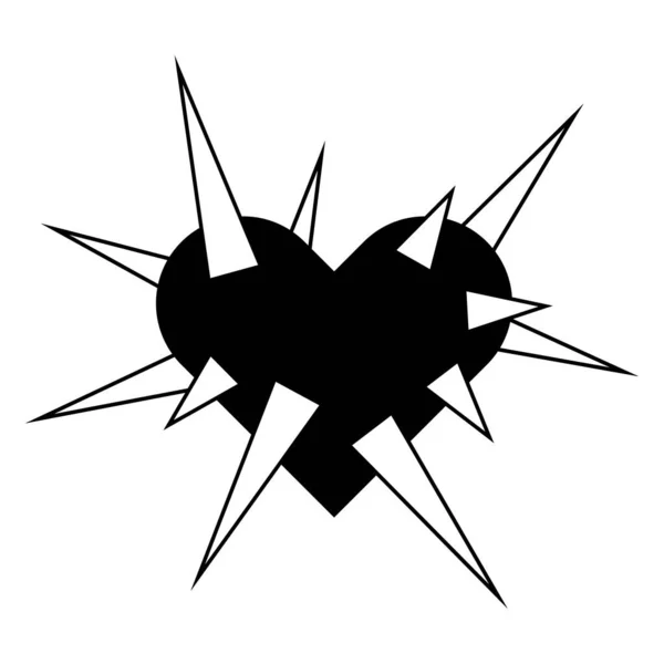 スパイキーブラックハートイラスト ハロウィンのデザインのためのゴスハート 白地に隔離されたベクトル — ストックベクタ