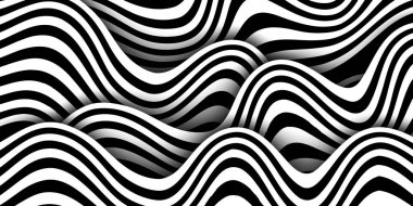 Dalga çizgileri olan modern soyut bir arkaplan. Siyah ve beyaz kavisli çizgili katman arka plan. Vektör EPS 10