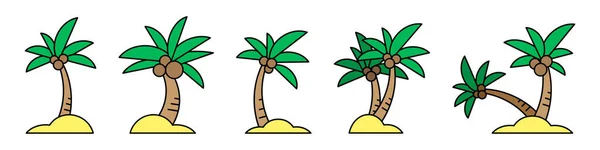 Des Palmiers Dessin Animé Ensemble Icônes Palmiers Illustration Vectorielle Isolée — Image vectorielle
