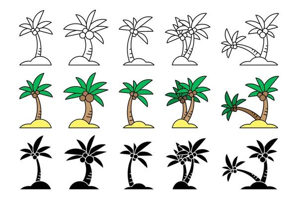Des Palmiers Dessin Animé Ensemble Icônes Palmiers Illustration Vectorielle Isolée — Image vectorielle