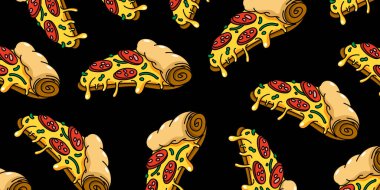 Pizza arkaplanı. Siyah arka planda pizza kalıbı. Vektör illüstrasyonu EPS 10