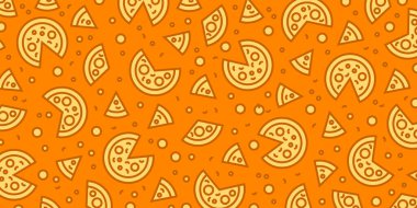Pizza arkaplanı. Kahverengi arka planda pizza deseni. Vektör illüstrasyonu EPS 10