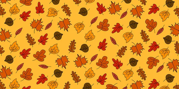 背景上的秋叶图案 卡通平面风格 五彩缤纷的秋天装饰矢量说明 — 图库矢量图片