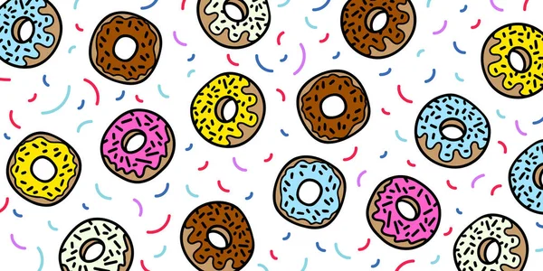 Fondo Dulce Con Ilustración Rosquillas Patrón Dibujos Animados Donuts Vector — Vector de stock