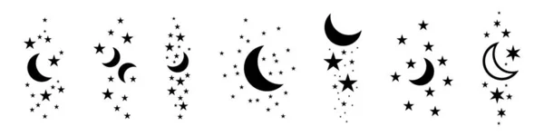 Set Magiche Icone Luna Stelle Elementi Grafici Astrologia Strega Boho — Vettoriale Stock