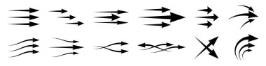 Hava akışını gösteren farklı siyah oklar. Beyaz arkaplanda izole edilmiş tasarım ve uygulamalar için vektör simgeleri.