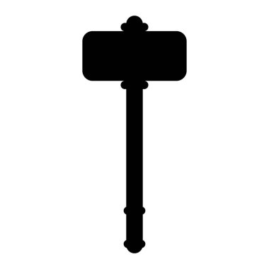 Ortaçağ Viking çekiç ikonu. Siyah bir çekiç silueti. Vektör illüstrasyonu beyaz arkaplanda izole edildi.