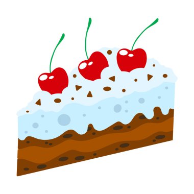 Düz çizim şeklinde pasta dilimi. Tasarım keki, yemek uygulamaları ve web siteleri için. Vektör EPS 10