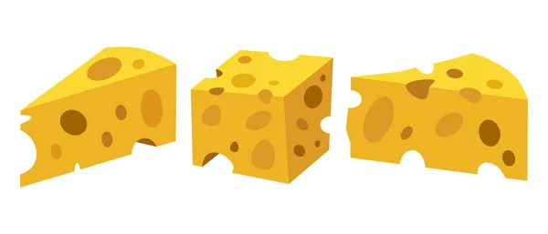 Švýcarský Sýr Ilustrace Plochém Stylu Čtvercový Trojúhelníkový Kousek Sýra Otvory — Stockový vektor