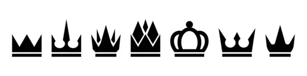 Набор Различных Коронок Черный Силуэт Иконка Короны Логотип Дизайна Приложений — стоковый вектор