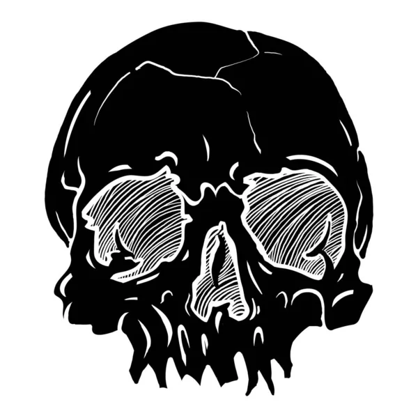 Zwarte Schedel Illustratie Gotische Stijl Shirt Print Voor Horror Halloween — Stockvector
