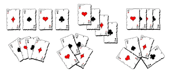 Set Aus Verschiedenen Kombinationen Von Spielkarten Mit Assen Zerrissene Karten — Stockvektor