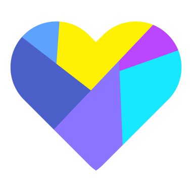 Mozaik şekilli soyut kalp. Sevgililer Günü için tasarlanmış renkli bir kalp. Vektör illüstrasyonu beyaz arkaplanda izole edildi.