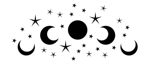 Luna Magica Stelle Icona Elementi Grafici Astrologia Strega Boho Simbolo — Vettoriale Stock