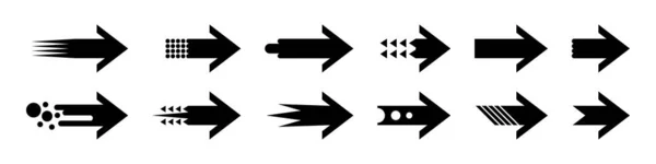 一组黑色箭头图标 网页设计和移动应用的箭头标志 在白色背景上孤立的平面矢量中的现代速度箭 — 图库矢量图片