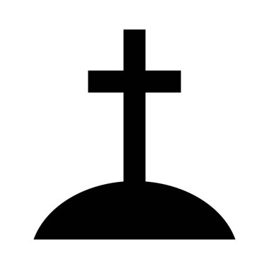 Mezarlık siyah silueti. Cadılar Bayramı için haçlı mezarlar. Mezarlık ikonu. Vektör illüstrasyonu beyaz arkaplanda izole edildi.