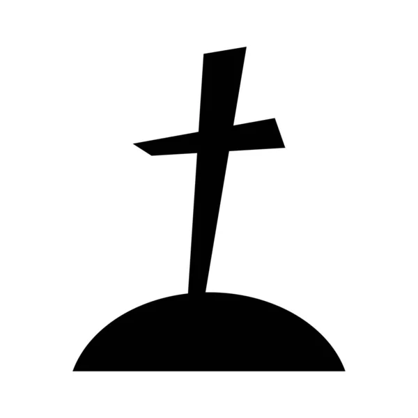Černá Silueta Hřbitova Graves Kříži Pro Halloween Design Ikona Hřbitova — Stockový vektor