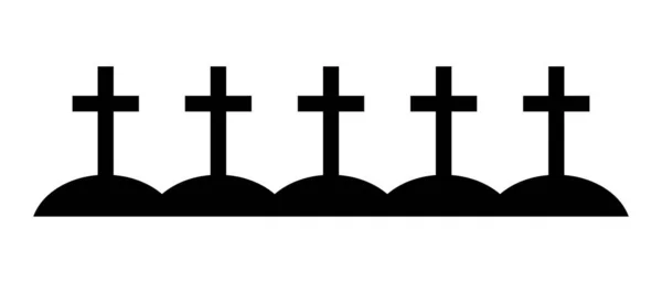 墓园黑色轮廓 万圣节设计有十字架的坟墓 墓地的图标 在白色背景上孤立的向量图 — 图库矢量图片