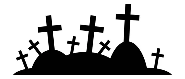 Begraafplaats Zwart Silhouet Graven Met Kruizen Voor Halloween Ontwerp Begraafplaats — Stockvector