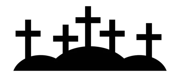 Silhouette Noire Cimetière Tombes Avec Croix Pour Design Halloween Icône — Image vectorielle