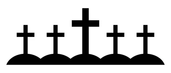 Begraafplaats Zwart Silhouet Graven Met Kruizen Voor Halloween Ontwerp Begraafplaats — Stockvector