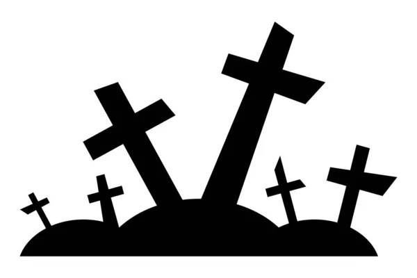 Silhouette Noire Cimetière Tombes Avec Croix Pour Design Halloween Icône — Image vectorielle