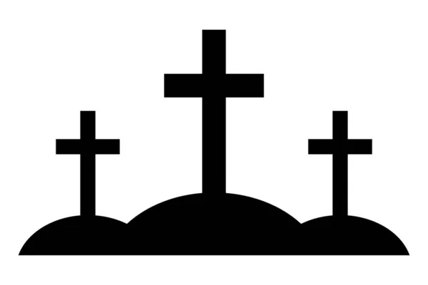 墓园黑色轮廓 万圣节设计有十字架的坟墓 墓地的图标 在白色背景上孤立的向量图 — 图库矢量图片
