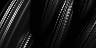 Soyut siyah metalik arka plan. Siyah dalga çizgileri. Pankart, kapak, duvar kağıdı ve arkaplan için modern tasarım ögesi. 3B görüntüleme.