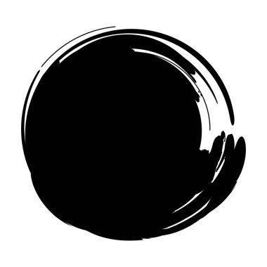 Siyah grunge yuvarlak şekilli. Fırça darbesi çerçeve unsuru, tasarım çerçeveleri. Beyaz arkaplanda izole edilmiş vektör.