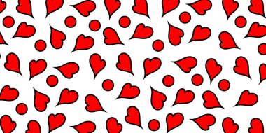 Arkaplanda kırmızı kalpler olan sevgililer günü deseni. Şirin kalp desenli vektör çizimi. Sevgililer Günü arkaplanı.