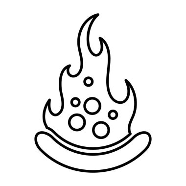 Ateşli sıcak pizza logosu. Kafe ve restoran için pizza ikonu. Vektör illüstrasyonu beyaz arkaplanda izole edildi.