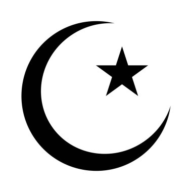 Yıldız ikonlu hilal. Ramazan Arap İslam kutlama ikonu. Vektör illüstrasyonu beyaz arkaplanda izole edildi.