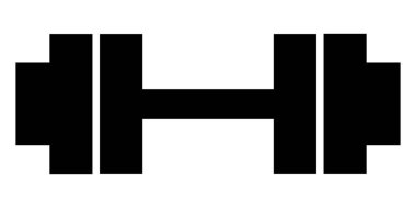 Jimnastik ikonu için Dumbbell. Halter siyah sembol. Vektör illüstrasyonu beyaz arkaplanda izole edildi.