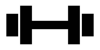 Jimnastik ikonu için Dumbbell. Halter siyah sembol. Vektör illüstrasyonu beyaz arkaplanda izole edildi.