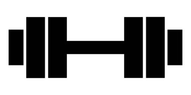 Jimnastik ikonu için Dumbbell. Halter siyah sembol. Vektör illüstrasyonu beyaz arkaplanda izole edildi.