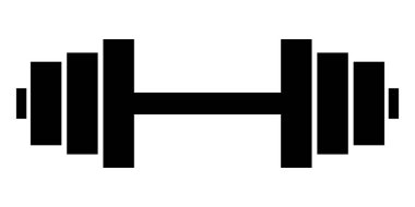 Jimnastik ikonu için Dumbbell. Halter siyah sembol. Vektör illüstrasyonu beyaz arkaplanda izole edildi.