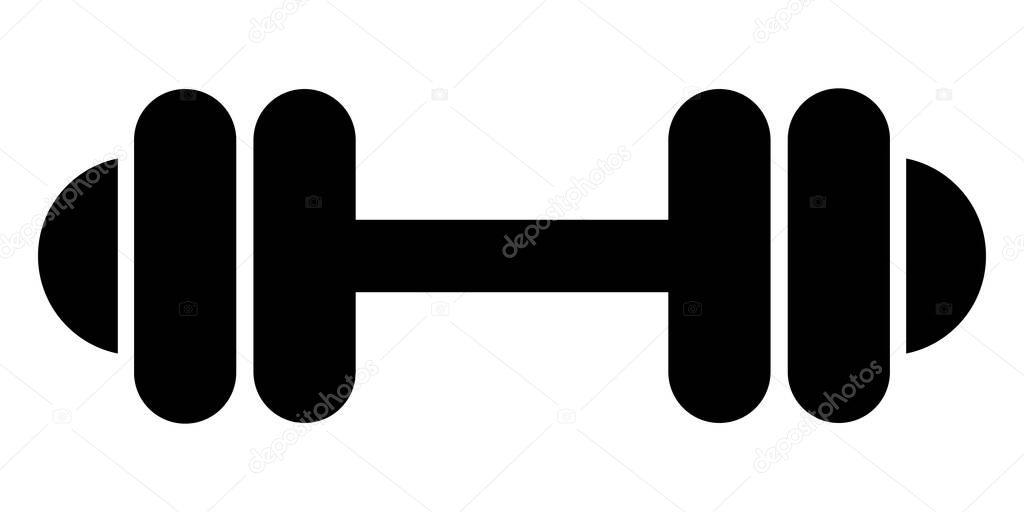 Dumbbell for the gym icon. Barbell black symbol. Vector illustration isolated on white background.