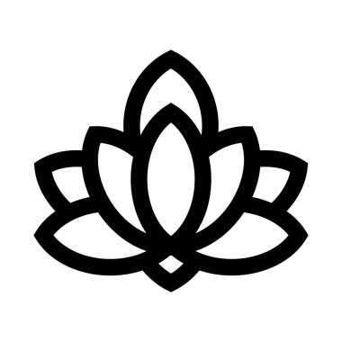 Lotus çiçeği çizgisi simgesi. Lotus siyah siluet simgesi. Vektör illüstrasyonu beyaz arkaplanda izole edildi.