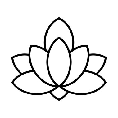 Lotus çiçeği çizgisi simgesi. Lotus siyah siluet simgesi. Vektör illüstrasyonu beyaz arkaplanda izole edildi.