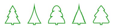 Noel ağacı yeşil çizgi simgesi seti. Noel ağacı çizgisi logoları. Xmas sembolü. Vektör illüstrasyonu beyaz arkaplanda izole edildi.