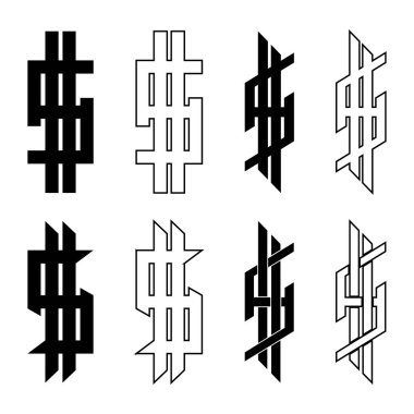 S harfi logosu. Modern soyut dolar işareti simgesi ya da beyaz arkaplanda izole edilmiş S. Vector illüstrasyonu..
