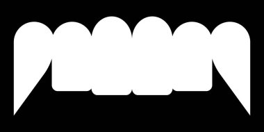 Beyaz vampir dişleri. Soyut diş simgesi. Vektör illüstrasyonu siyah arkaplanda izole edildi.