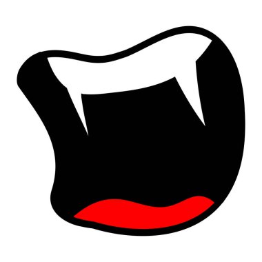 Karikatür ağızlı, vampir dişli. Sivri dişli agresif bir ağız ifadesi. Vektör illüstrasyonu beyaz arkaplanda izole edildi.