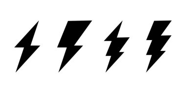 Şimşek yıldırımı simgeleri ayarlandı. Gök gürültüsü sembolleri. Yıldırım çarpması vektör çizimi beyaz arkaplanda izole edildi.