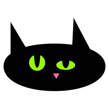 Yeşil gözlü kara kedi çizgi filmi. Kedi suratı duyguları. Vektör illüstrasyonu beyaz arkaplanda izole edildi.