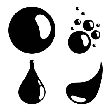 Su damlası ikonu hazır. Su damlası ikonları. Siyah su damlaları. Vektör illüstrasyonu beyaz arkaplanda izole edildi.