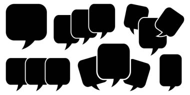 İleti kutusu simgesi ayarlandı. Konuşma baloncukları siyah siluetler. Vektör illüstrasyonu beyaz arkaplanda izole edildi.