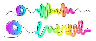 Çalma düğmesi çizimi olan soyut müzik çalar ses çubuğu. Çizim taslağı çizimi. Vektör illüstrasyonu beyaz arkaplanda izole edildi.