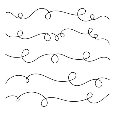 Zarif dalgalı çizgi seti. Soyut çizgiler siyah çizgiler. Vektör illüstrasyonu beyaz arkaplanda izole edildi.